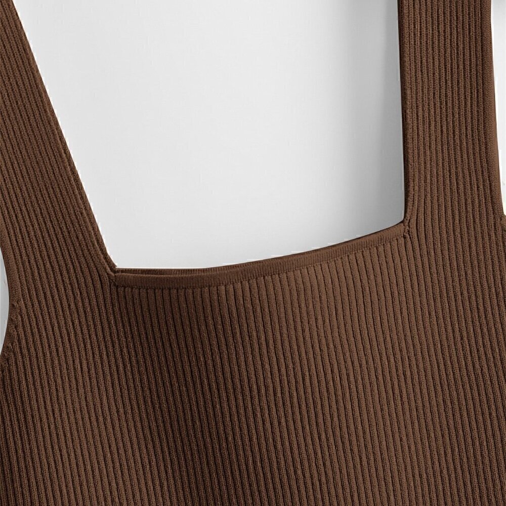 Coffee Brown Casual Women's Solid Ribbed Knit Top - Picture 4 of 4